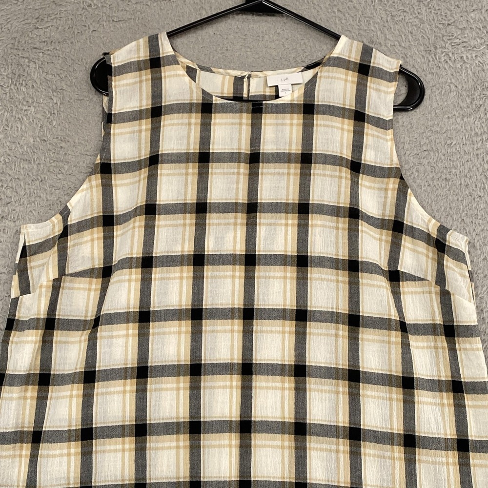 J Jill Plaid Tanktop Womens Large Beige Gauze‎ Crinkle Wrap Back Summer Top